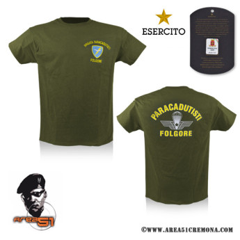 T-SHIRT MILITARE PARACADUTISTI  FOLGORE VERDE OD MANICA CORTA