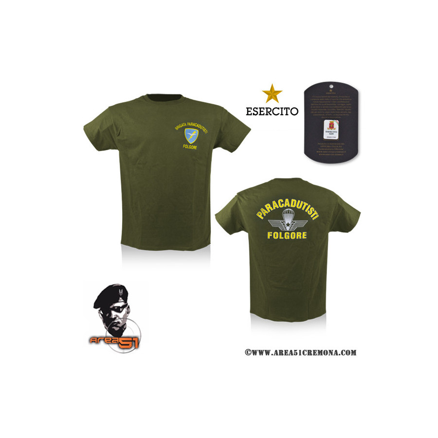 T SHIRT MILITARE PARACADUTISTI FOLGORE VERDE OD MANICA CORTA