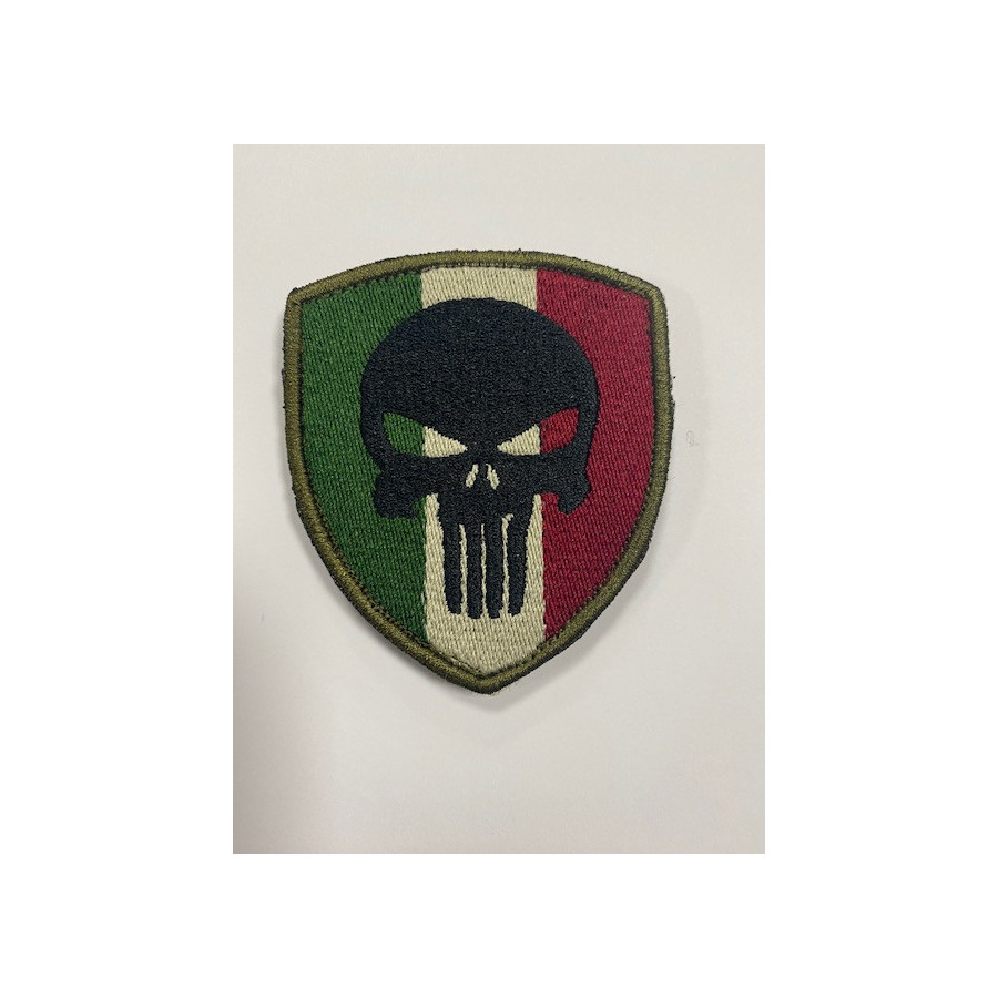 Patch Toppa ricamata THE PUNISHER con sfondo bandiera italiana