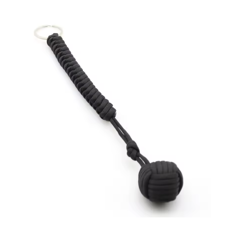 Portachiavi tattico militare con sfera in acciaio intrecciato Paracord