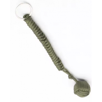 Portachiavi tattico militare con sfera in acciaio intrecciato Paracord verde